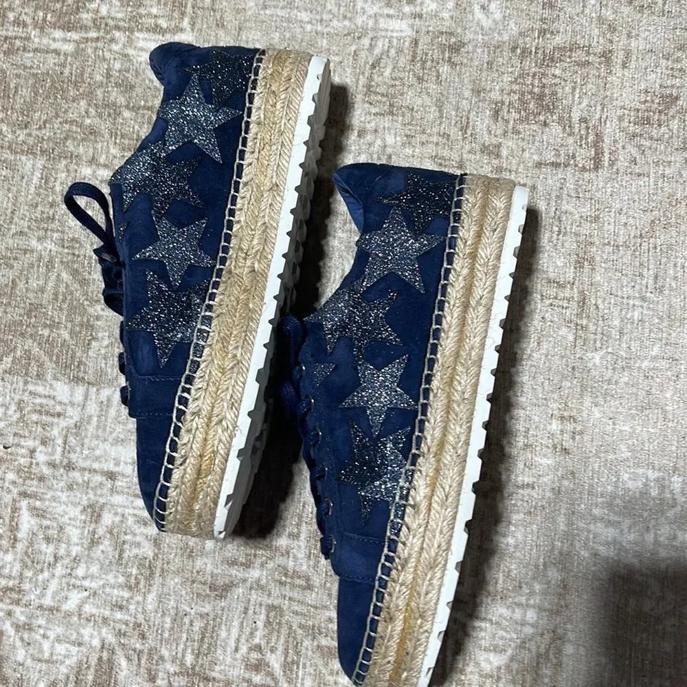 Marc Fisher Navy Suede Espadrille Sneakers with Silver Star Accents